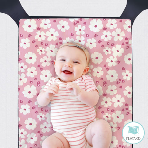 The Peanutshell Pack n Play Sheets for Baby Girl, Fitted Mini Crib Sheets, Playard Sheets, Playpen, Portable Crib Bedding, Floral Daisy 3 Pack...