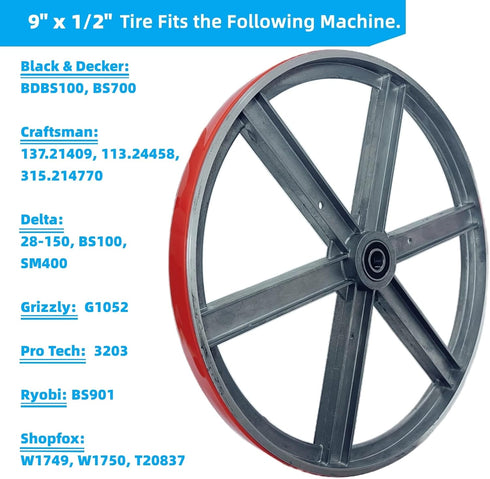 2 Pack Urethane Bandsaw Tires 9 inch x 1/2 inch x .095 inch for Black & Decker BDBS100 BS700 Craftsman 137.21409 113.24458 315.214770 Delta 28-150...