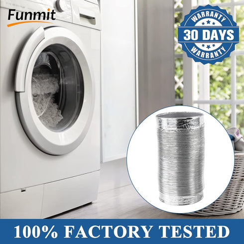 Funmit Dryer Vent Hose Kit - 4 In Diameter by 10 Ft Length - with 2 Stainless Steel Worm Clamp - Flexible Universal Aluminum Foil Non-Insulated - ...