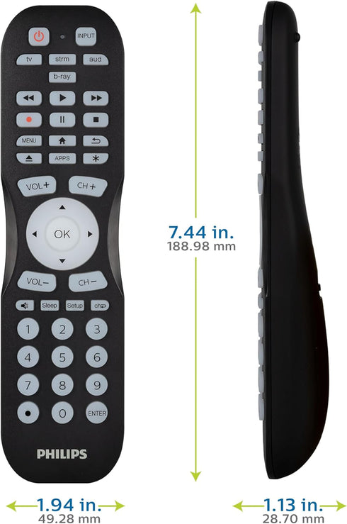 Philips Universal Remote Control for Samsung TV, Blu-ray, Soundbar, Cable/Satellite, Streaming Players, Roku Boxes, and More, 30 Ft Find-It Featur...