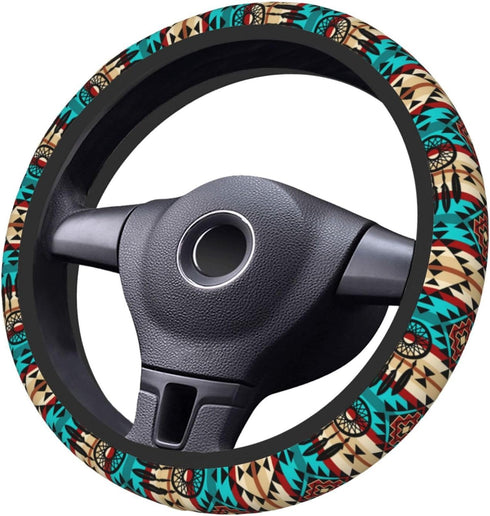 Native American Women Steering Wheel Cover, White Neoprene Universal 15 Inch Steering Wheel Protector Elastic Comfortable Car Accessories Decorati...