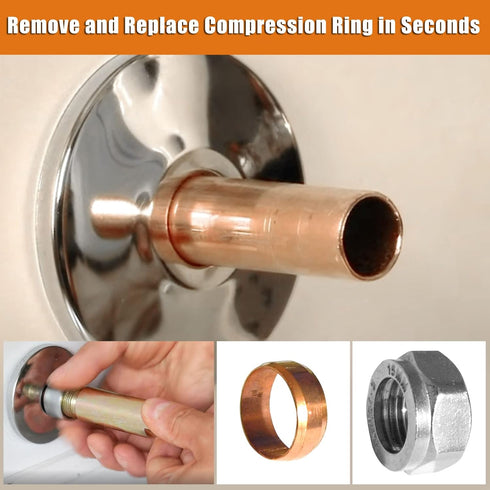 Compression Sleeve Puller Tool Remove Nut & Ferrule Of Pipe 03943, Sleeve Remover For 1/2” Compression Fittings Only, Corroded & Frozen Supply Sto...