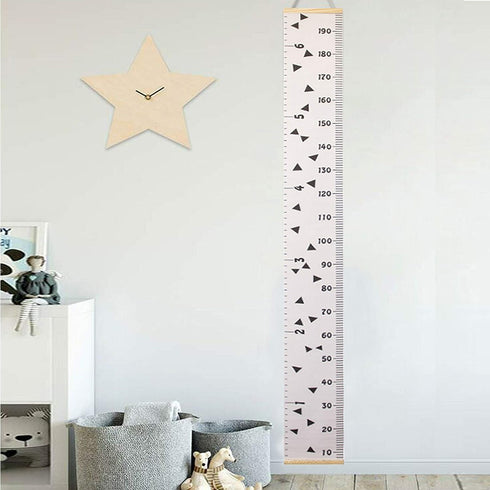 Kids Growth Chart, Wood Frame Fabric Canvas Height Measurement Ruler from Baby to Adult for Child's Room Decoration 7.9 x 79in (7.9 x 79in, Triang...