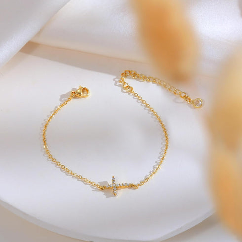Moodear Dainty Cross Bracelet - 925 Sterling Silver/14k Gold Plated Diamond CZ Layered Snake Chain Knot Bracelets for Women Trendy Religious Chris...