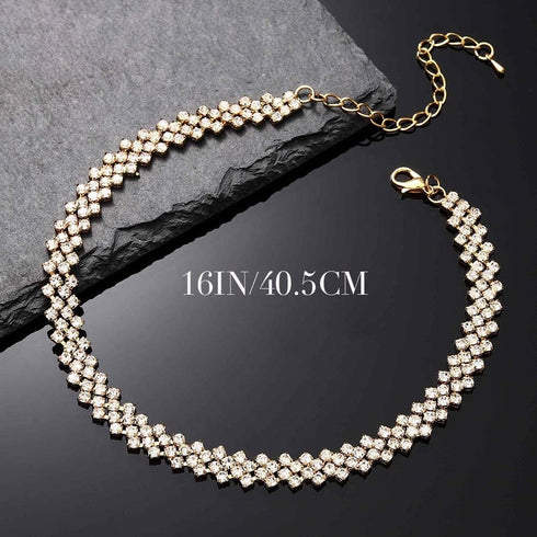 JEAIRTS Choker Rhinestone Necklace Diamond Row Necklaces Crystal Chokers Necklace Chain Jewerly Sparkly Party Prom Accessories for Women and Girls...