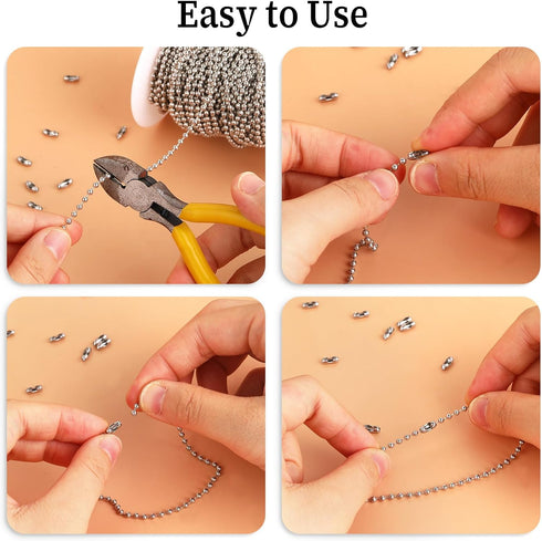 Giantree 100Pcs Ball Chain Connector Clasps, Stainless Steel Ball Chain Connector Clasps Fits for 1.5/2.0/2.4/3.2mm Silver Beaded Ball Chain for D...