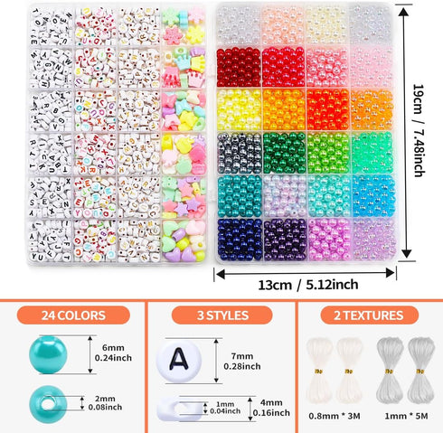 6mm Pearl Beads for Jewelry Making, Bracelets Making Kit, 24 Colors Pearl Beads for Bracelets with Letter Beads, Friendship Bracelet Kit for DIY C...