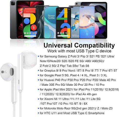 USB C Earbuds Wired Headphones for iPhone 15 Plus Samsung S24 S23 S22 A55 A54, USB Type C Earbuds with Micriphone Hi-fi DAC Volume Control for iPa...