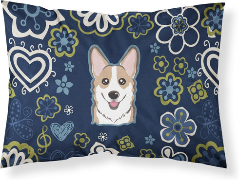Caroline's Treasures BB5104PILLOWCASE Blue Flowers Sable Corgi Fabric Standard Pillowcase Lightweight Super Soft Easy Care Decorative Artwork Pill...