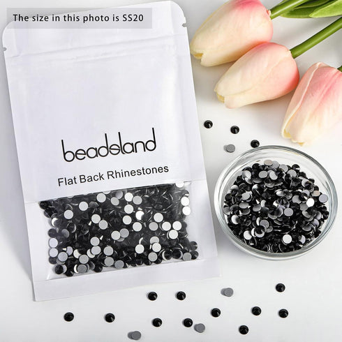 beadsland Flat Back Crystal Rhinestones Round Gems, Black (4.6-4.8mm) SS20/1440pcs...