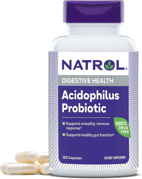 Natrol Acidophilus Probiotic 100 mg, Dietary Supplement for Healthy Gut Function, Digestive Health Capsules for Adults, 150 Capsules, Up to a 50 D...