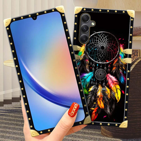 DAIZAG Case Compatible with for Samsung Galaxy A14 5G Classic Feather Dream Catcher Phone Case Golden Square Soft TPU Shockproof Protective Decor ...