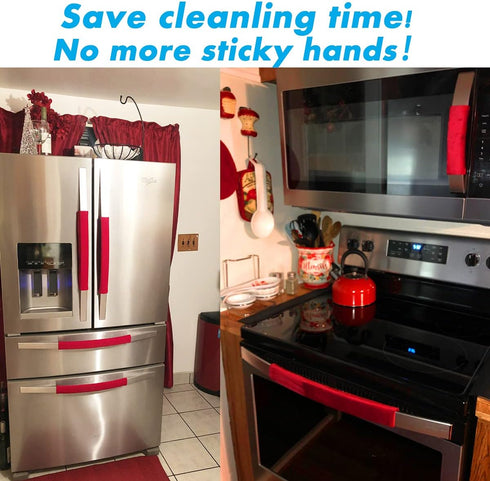 Volecy Refrigerator Door Handle Covers, Set of 5 Washable Red Cloth Decorations Keep Kitchen Appliance Clean for Fridge Microwave Stove Bathroom Handles Keep Off All Stains Dust Dirty Fingerprint