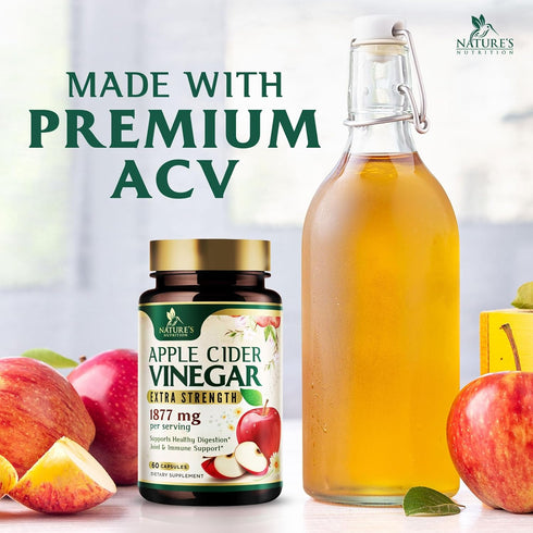 Apple Cider Vinegar Capsules 1877mg - Extra Strength Detox & Cleanse with Vitamin D & Zinc - Premium ACV Pills with Joint Natural Digestion & Immu...