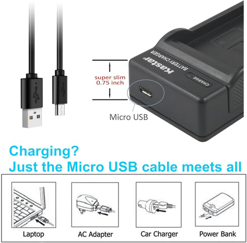 Kastar Battery X2 + Slim USB Charger Replacement for BP-511 BP-511A BP511, EOS 5D 10D 20D 30D 40D 50D Digital Rebel 1D D60 300D D30 Kiss Powershot...