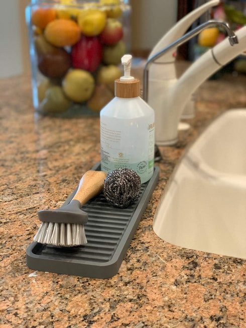 Happitasa Silicone Kitchen Sink Organizer Tray, Sponge Holder and Countertop Protector | Bathroom and Kitchen Soap Dish and Dispenser Tray (Grey, ...