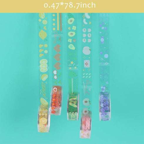 10 Rolls Waterproof Plastic Tape Cute 15mm Wide Self-Adhesive Tape Butterfly and Fruits Pattern Masking Clear Printed Sticker Lovely Gift for Scra...