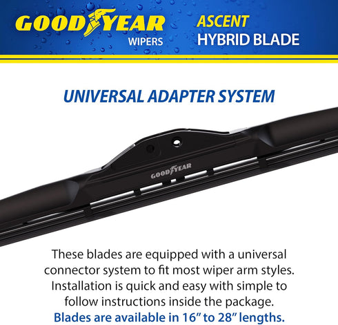 Goodyear Ascent 20" Hybrid Windshield Wiper Blade, Replacement Hybrid Windshield Wiper Blade with Universal Adaptor, Pack of 1...