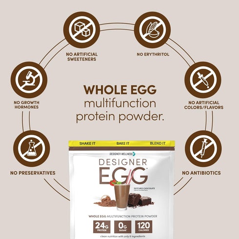 Designer Wellness, Designer Egg, Natural Egg Yolk & White Protein Powder, Keto and Paleo Friendly, Low Calorie, Less Fat and Cholesterol, Dutch Ch...