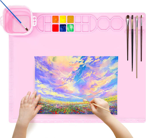Silicone Craft Mat with Collapsible Cup - 20"X16" Non-Stick Surface for Painting, Sculpting, and Resin Hot Glue Projects-Ideal for Adults and Kids...