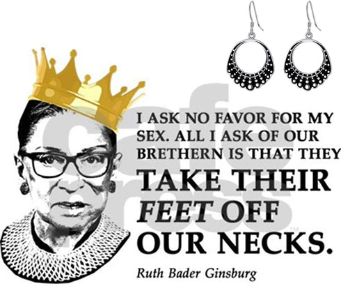 WINNICACA Dissent Collar Earrings Sterling Silver RBG Gifts Dangle Drop Earrings Jewelry Gifts for Mothers Fans of Ruth Bader Ginsburg...
