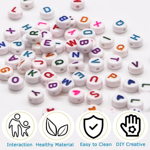 EuTengHao 1000 Pieces Letter Beads Kit 28 Styles Alphabet Beads Heart Beads for Bracelets Necklace Friendship Bracelet Making Kit (White Beads Col...