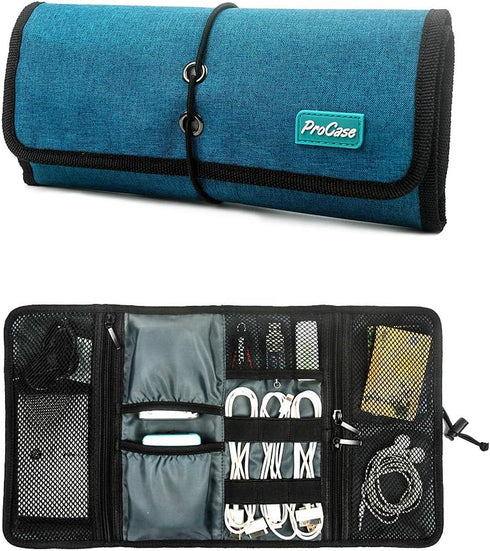 ProCase Electronic Organizer Cord Pouch, Travel Cable Charger Phone Accessories Bag Organizer Roll up Tech Carrying Case for USB Cables SD Memory ...
