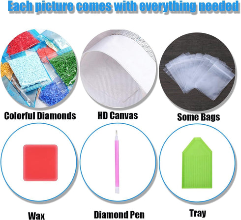 Cartoon 4-piece set Diamond Art Painting Kits for Adults, Full Drill Diamond Dots Paintings for Beginners, Round 5D Paint with Diamonds Pictures G...