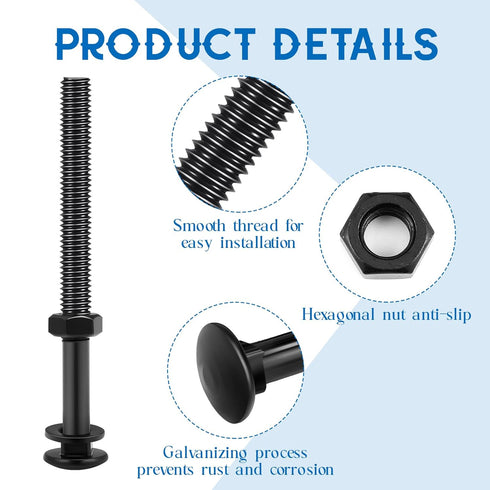 Zonon Carriage Bolt Kit Galvanized Carriage Bolt Set Includes Rust Resistance Bolts Washers and Nuts for Fastening Accessories (12 Sets,Black,1/4 ...