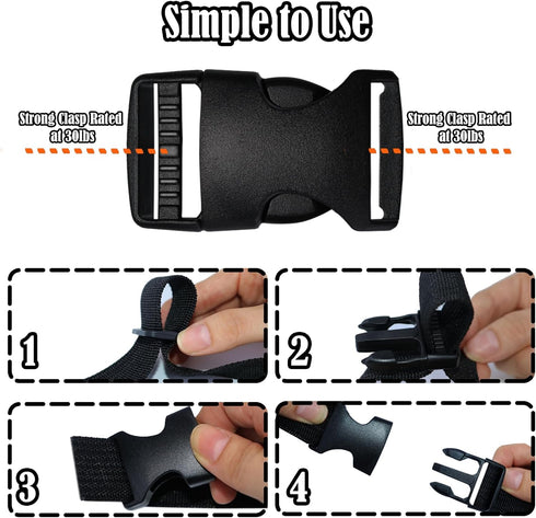 Buckles for Straps 5/8 Inch, Quick Side Release Plastic Buckle Clip 10 Pack + Tri-Glide Slide Clip 20 PCS, Heavy Duty Dual Adjustable No Sewing, R...