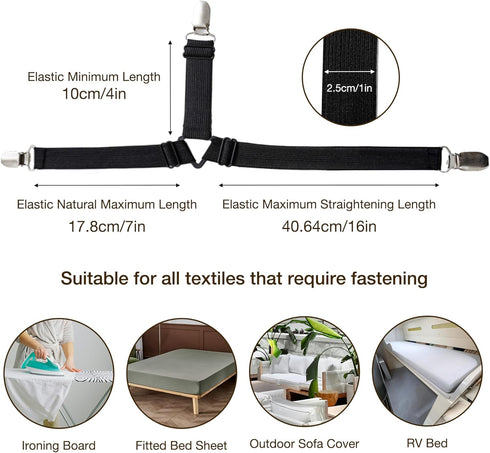 JELLYMONI Bed Sheet Straps, Adjustable Elastic Fasteners with Metal Clips, Fitted Bed Sheet Holders for Bed, Mattress Cover, Fitted Bed Sheets, So...
