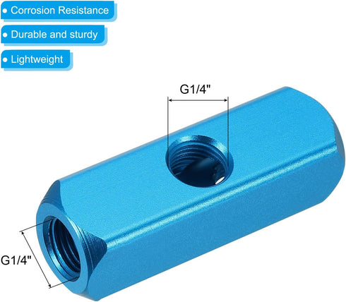 PATIKIL 2 Way 5 Port Air Manifold, 3 Pack G1/4 Inch Aluminum Air Hose Inline Manifold Block Splitter Pneumatic Air Hose Fitting, Blue...