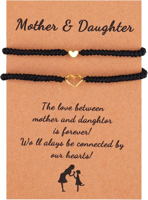 xuzhiyuan 2Pcs Love Heart Braided String Bracelets Cute Sweet Hollow Heart Matching Adjustable Bracelet Pink Black Red String Mother's Day Gifts f...