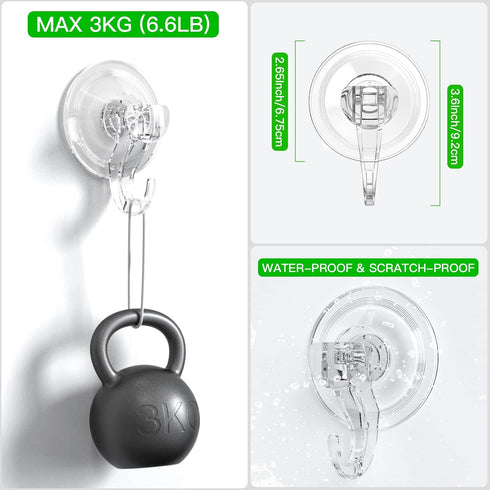 LUXEAR Suction Cup Hooks - 6 Pack Suction Hooks Reusable Powerful Waterproof - Clear Removable Suction Hanger for Shower,Tile,Bathroom,Window,Towe...