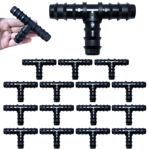 16PCS Drip Irrigation Barbed Tee Fitting Kits for 3/4 Inch Tubing 20MM OD .79" ID Barbed Tee Connectors Drip Line Connector Drip Hose Connector Dr...