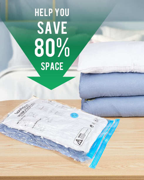 6 Pack Small Vacuum Storage Bags (24"x16"), Reusable Vacuum Sealer Compression Space Saver Bag for Clothes, Mattress, Blanket, Duvets, Pillows, Co...