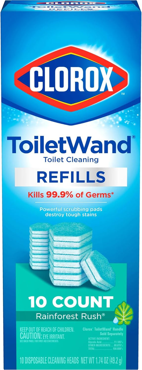 Clorox ToiletWand, Disinfecting Wand Refill Heads - Rainforest Rush, 10 Count (Package May Vary)...