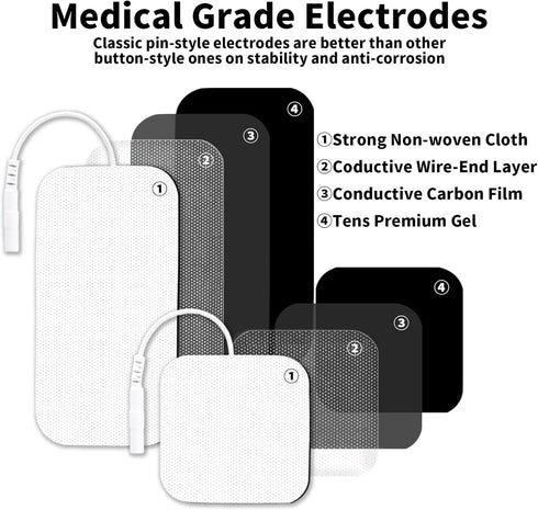 Durable Compatible with AUVON TENS 7000 TENS Unit Replacement Pads,Rectangular Replacement Electrode Pads,12 pcs Multiple Sizes 2" X 2"/2" X 4"...