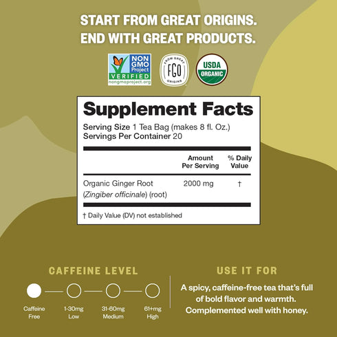 FGO Organic Ginger Tea, 100 Count, Eco-Conscious Tea Bags, Caffeine Free, Packaging May Vary (Pack of 1)...