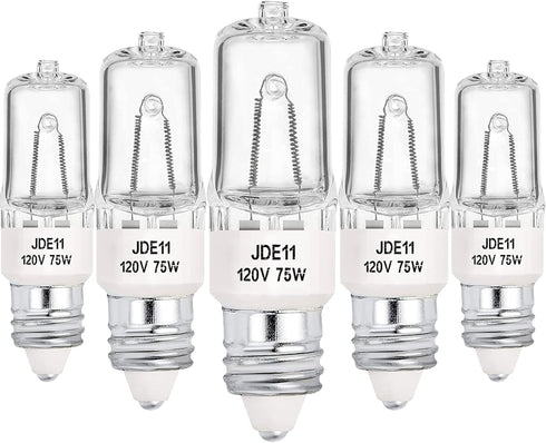 JDE11 75W 120V Halogen Bulb T4 Mini Candelabra Base Warm White 2800K Dimmable JD E11 Bulbs(Pack of 5)...