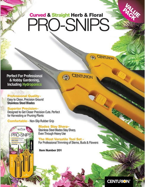 Centurion 201 Hand Pruner Pruning Shear Straight & Upward Curved Stainless Steel Blade Precision Snip (Yellow, 6.5 Inch, Set of 2)...