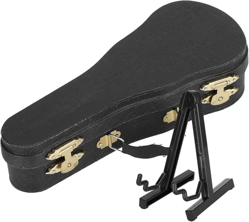 Wooden Miniature Guitar with Stand and Case, 5.9in Black Miniature Guitar Mini Guitar Model Guitar Figurine Mini Guitar Toy Birthday Gift Home Dec...