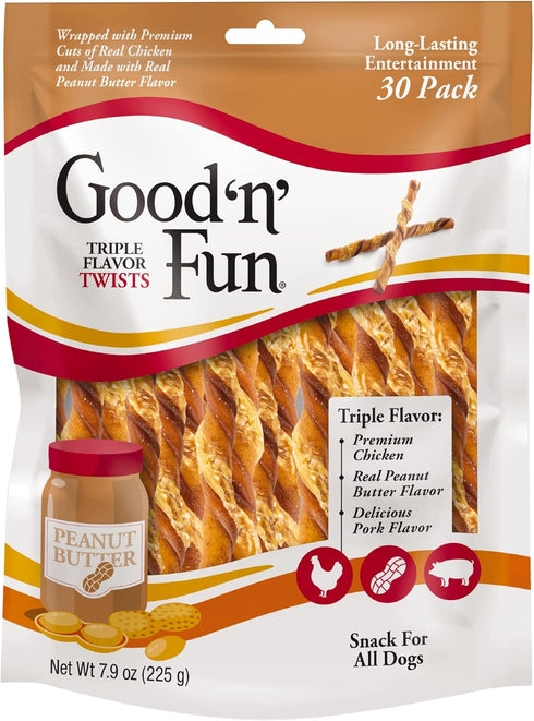 Good ’n’ Fun Triple Flavor Twists, 30 Count, Rawhide Chews for All Dogs...