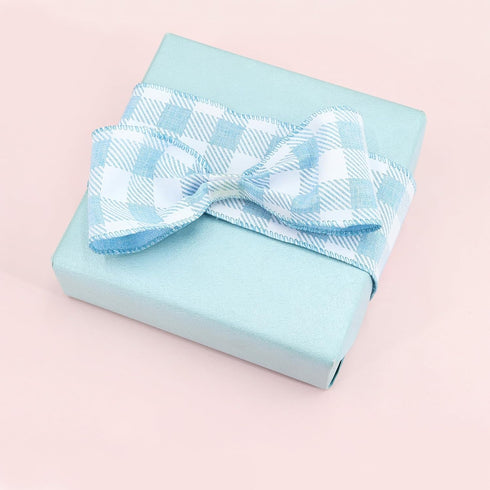 2.5 Inch Wired Edge Burlap Ribbon, Blue Gingham Plaid Checked Ribbons, Easter Ribbons Summer Spring Wired Ribbon,for Gift Wrapping, Wreath, Crafts...