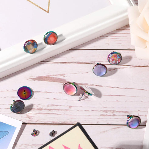 200 Pieces Stud Earring Kit, Including 50 Pieces 12 mm Stainless Steel Blank Stud 50 Rubber Back, 50 Pieces 12 mm Clear Glass Cabochons 50 Stainle...