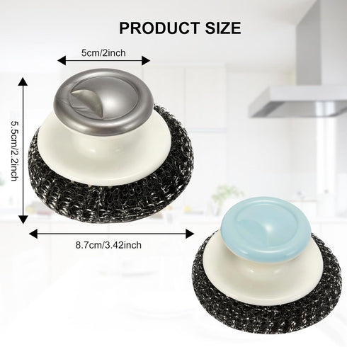2Pcs Stainless Steel Wool Scrubber with Handle, Steel Wool Scrubber for Cleaning Dishes, Stainless Steel Scrubbing Brushes Cleaning Supplies for P...