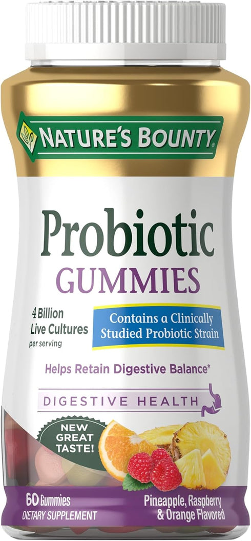 Nature's Bounty Probiotic Gummies, Immune Health & Digestive Balance, Pineapple, Raspberry and Orange Flavor Gummies, 60 Ct...