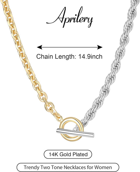 Trendy Chain Necklace for Women, Two Tone Link Chain Necklaces Jewelry for Women Gifts for Her...