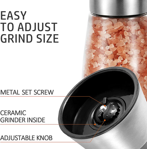 Gulex® Pepper Grinder Pepper Mill, Salt Grinder Refillable,(Single Package) Adjustable, Stainless Steel Sea Salt Shaker with Ceramic Rotor (1 pack...
