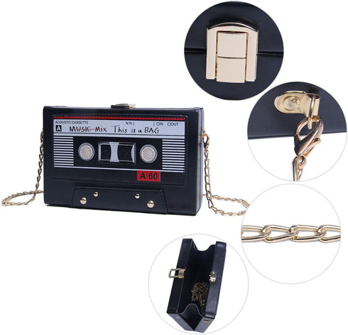 KUANG! Women Retro Tape Shaped Clutch Hundred Dollar Bill Box Shoulder Bag Elegant Evening Crossbody Handbag (A-Black)...